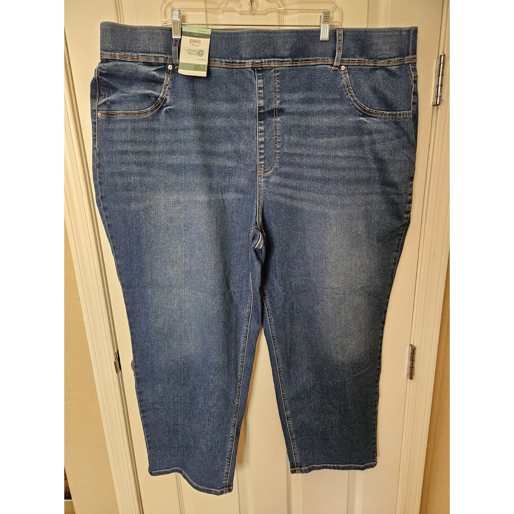 NWT Terra & Sky Pull-On Blue Denim Jeans Straight Leg, Inseam 29", Plus 4X